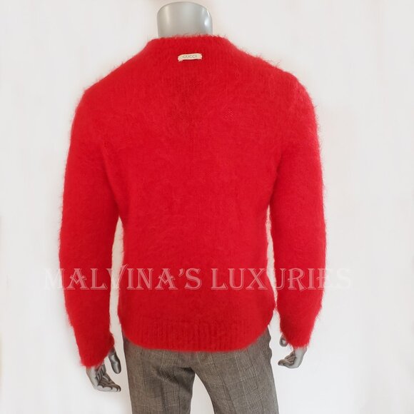 GUCCI MENS SWEATER RED MOHAIR KNIT WOOL V-NECKLINE TOP sz M / MEDIUM - Picture 9 of 16